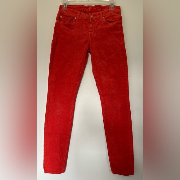 7 for all mankind skinny corduroy red-orange crop jeans sz 26 great condition - Picture 1 of 6